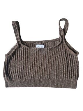 Saylor Ribbed Crop Top Womens L Brown Earthy Boho Minimalist Effortless Chic 90s